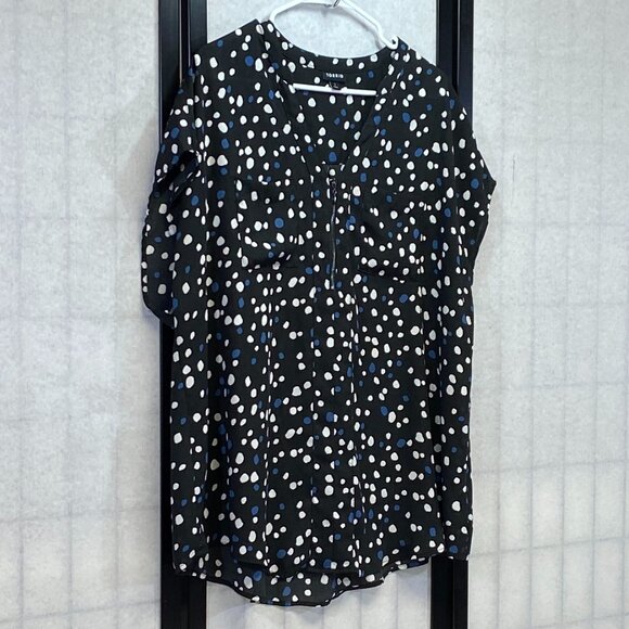 Torrid Sleeveless Zip V Neck Semi Sheer Polka Dot Top Black White Blue 1 - Picture 3 of 14